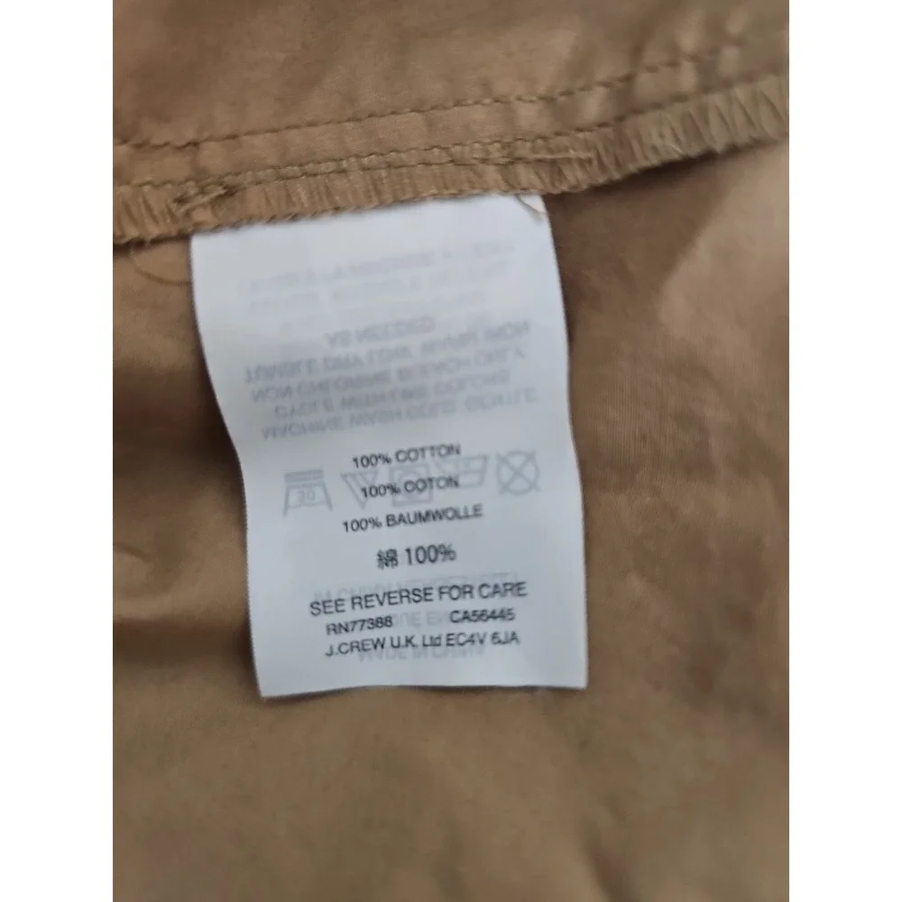 J CREW Women's Cuffed Short Cap‎ Sleeve Tan Lace Up Neck Blouse Size 4
